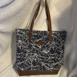Elegant dark navy blue and Brown Tote Bag